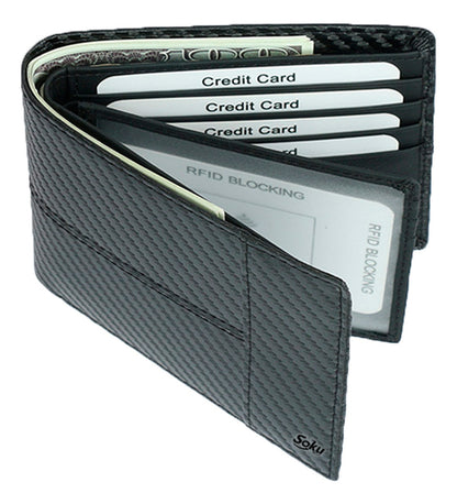 Cartera Piel Genuina Interior Microfibra Carbono Antirrobo