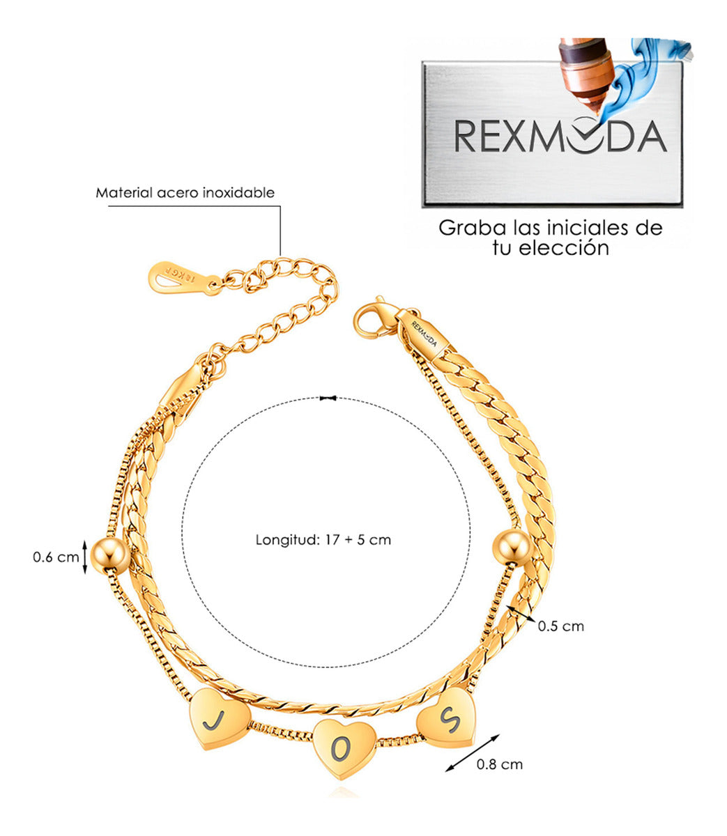 Pulsera Corazones Personzalizado Acero Inoxidable Rexmoda