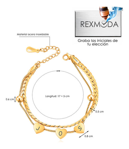 Pulsera Corazones Personzalizado Acero Inoxidable Rexmoda