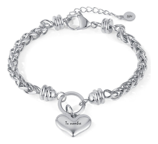 Soku Pulsera Corazon 3d  Personalizada Grabado Acero Titanio