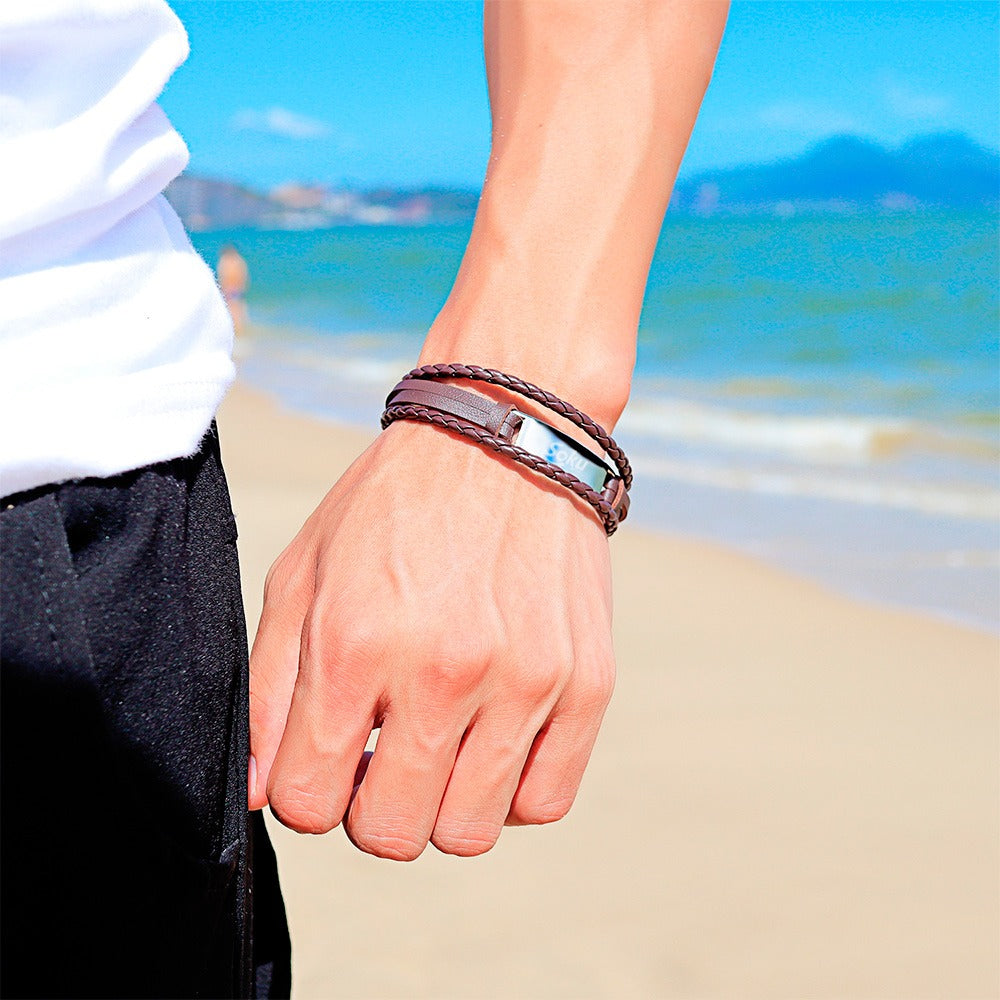Pulsera Hombre Personalizada Grabado Vintage De Piel Titanio