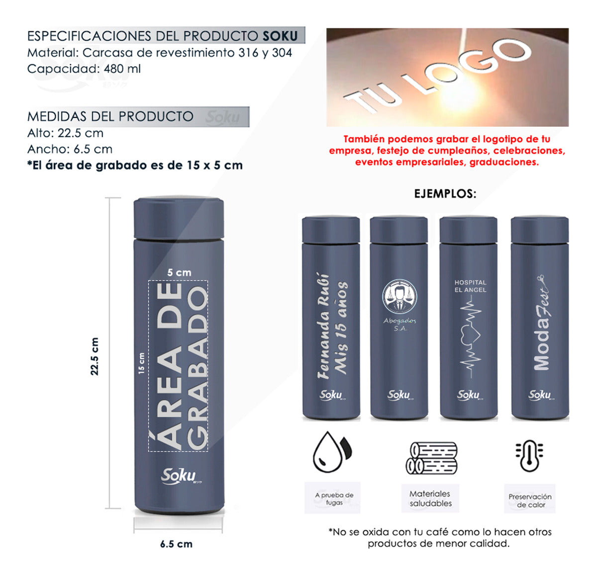 Soku Termo Personalizada Inteligente Touch Acero Inoxidable