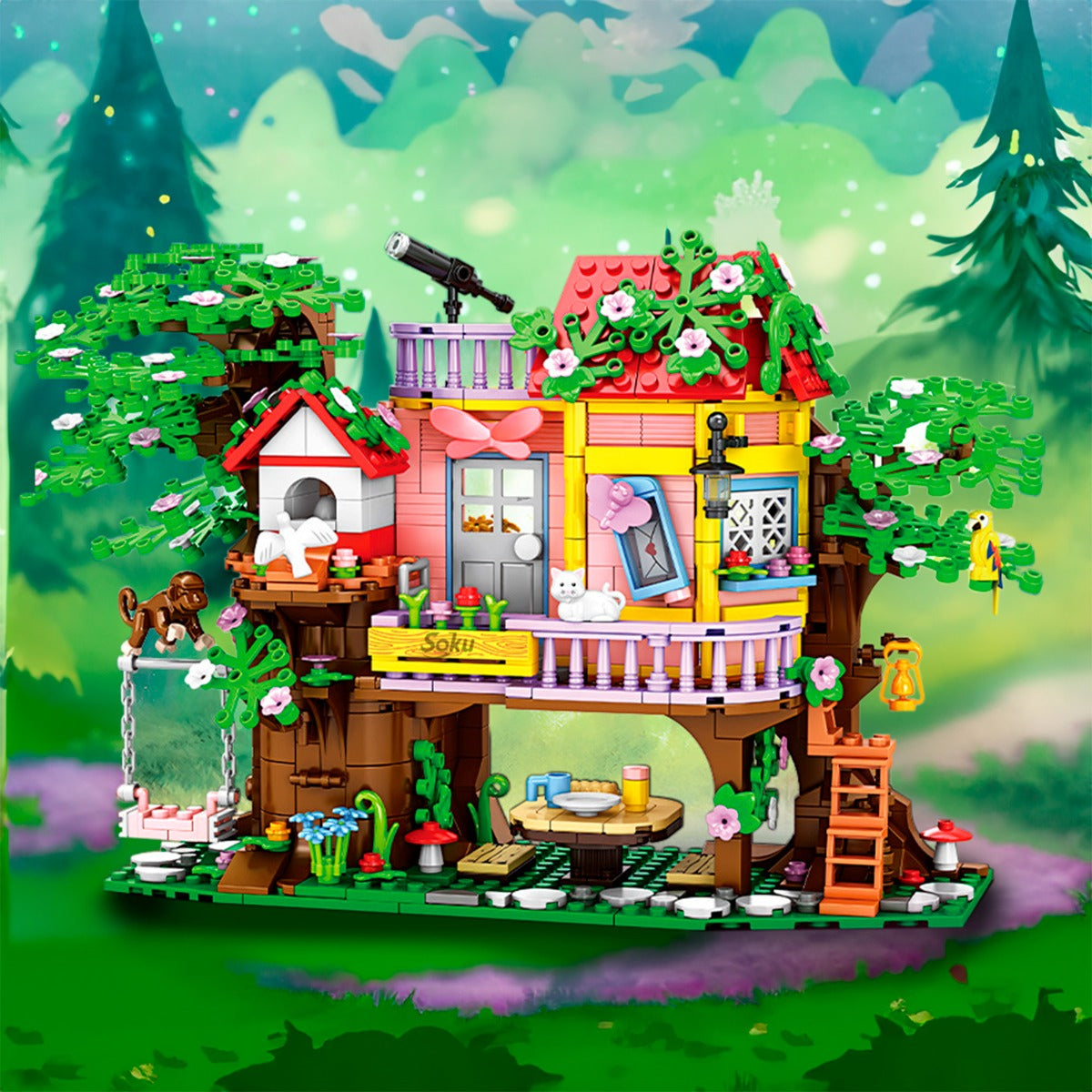 Soku Casa Del Arbol Mesa Gato Telescopio Bloques Niñas 6+