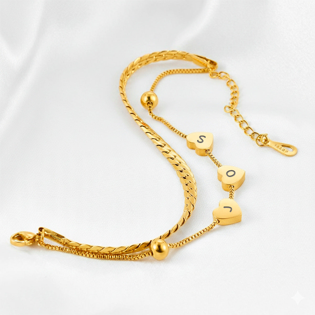 Soku Pulsera Grabado Corazones Nombre Iniciales Inoxidable