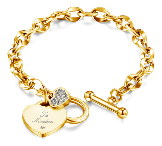 Pulsera Personalizada Grabado Corazon Acero Titanio Forever