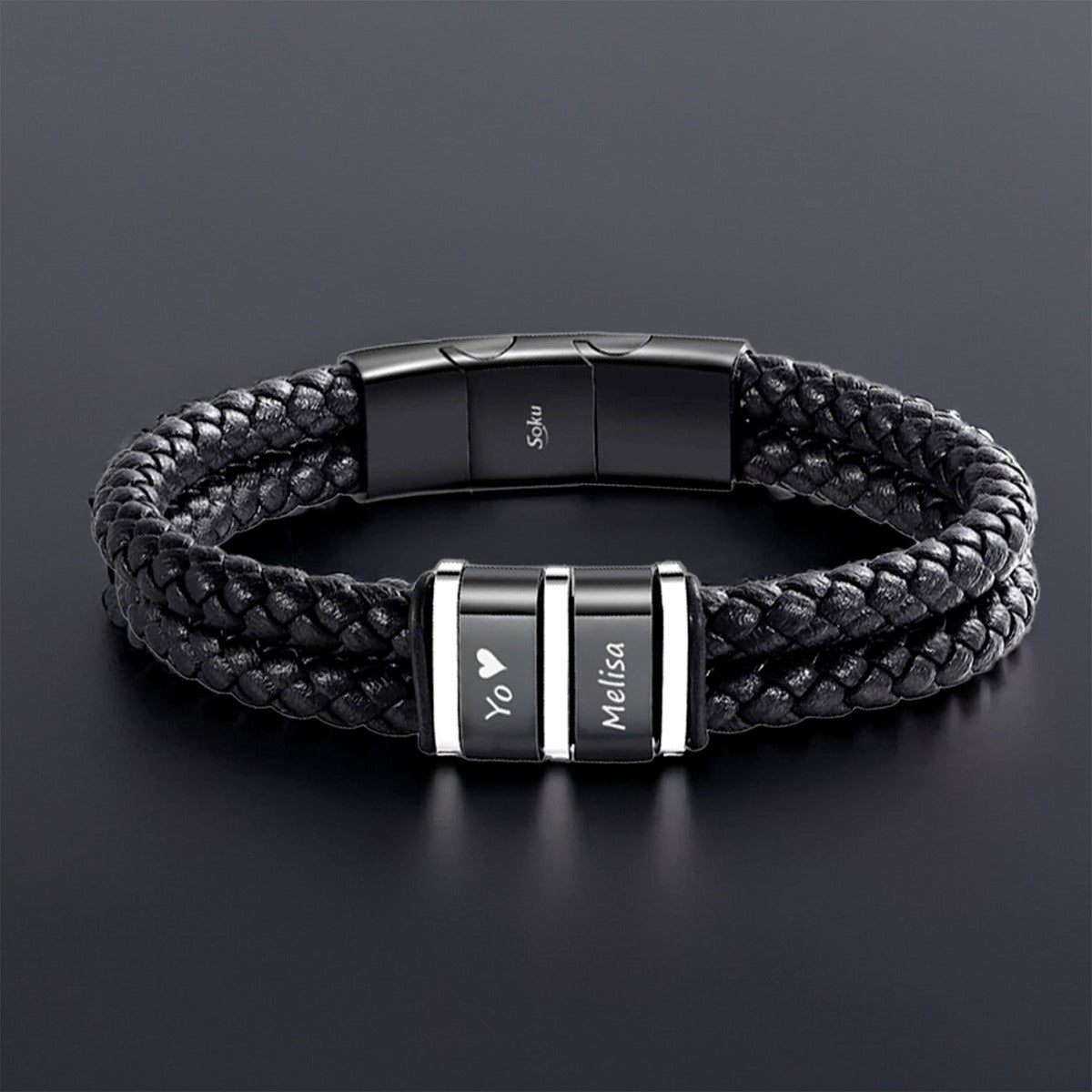 Soku Pulsera Personalizada Piel Acero Inoxidable Titanio