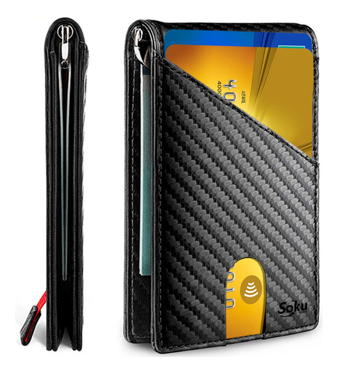 Cartera Billetera Piel Fibra Carbono Protección Rfid Clip