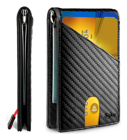 Cartera Billetera Piel Fibra Carbono Protección Rfid Clip