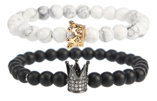 2 Pulseras Parejas Piedra Natural Coronas Proteje Amor Real