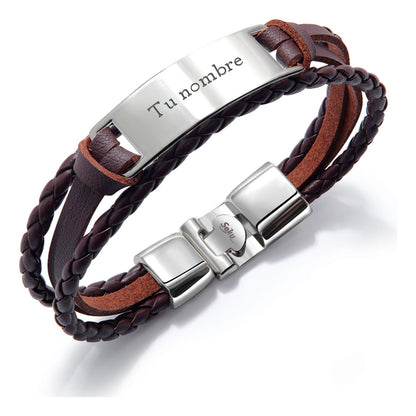 Pulsera Hombre Personalizada Grabado Vintage De Piel Titanio
