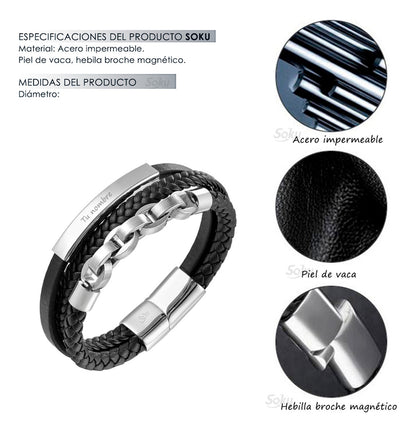 Soku Pulsera Personalizada Cuero Acero Inoxidable Cadena Pro