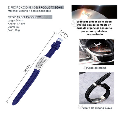 Soku Pulsera Médica Personalizada Emergencias Acero Premium+