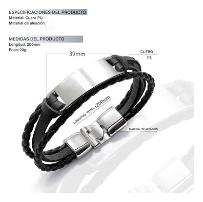 Pulsera Hombre Personalizada Grabado Vintage De Piel Titanio