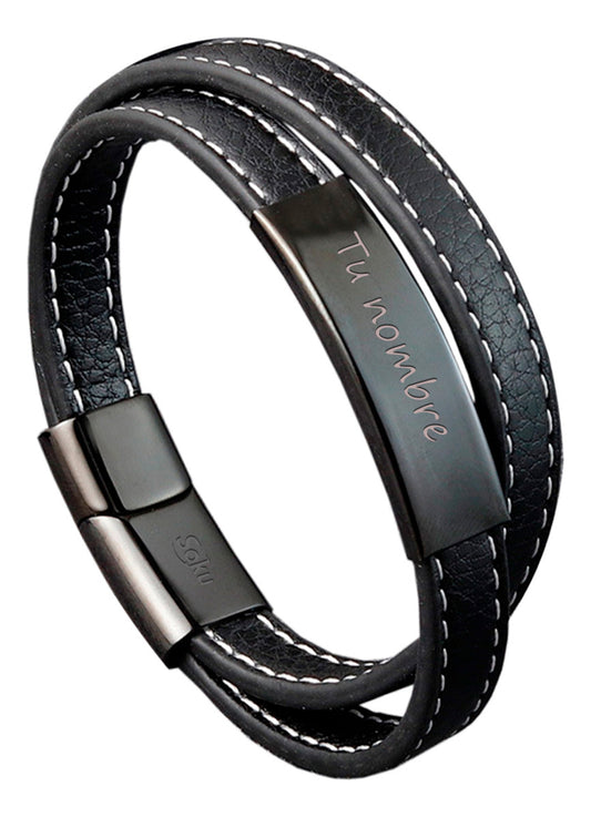 Pulsera Piel Acero Inoxidable Personalizada Titanio