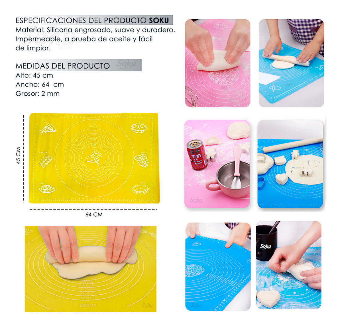 Tapete Hornear Silicona Graduado Con Medidas Fondant Masas