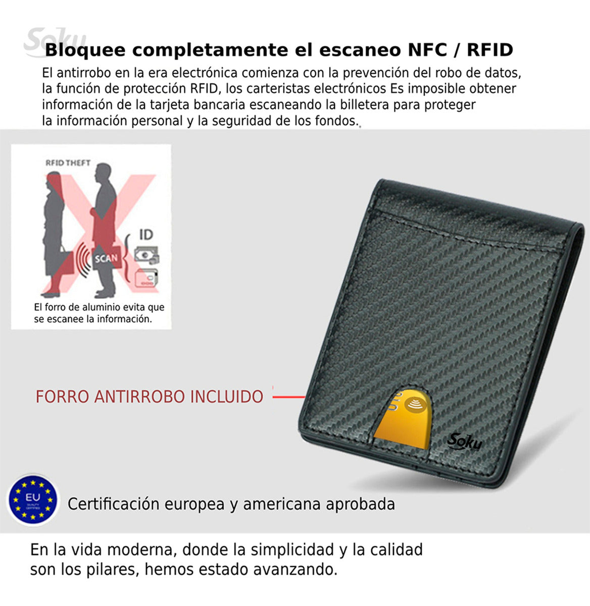 Cartera Billetera Piel Fibra Carbono Protección Rfid Clip