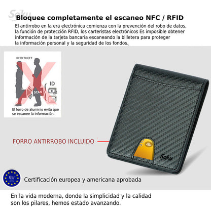 Cartera Billetera Piel Fibra Carbono Protección Rfid Clip