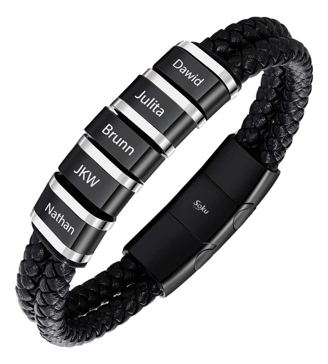 Pulsera Personalizada Piel Acero Inoxidable Titanio Soku