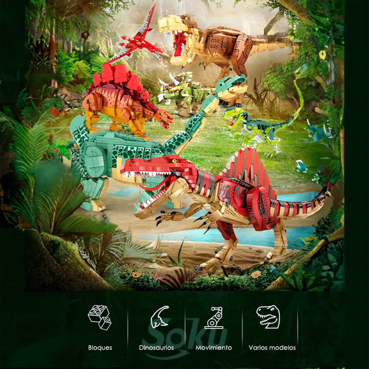 Soku Estegosaurio Articulado Niños Bloques Dino Coleccion