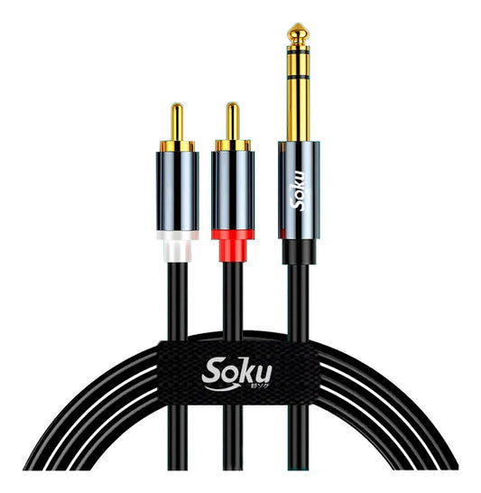 Soku Cable 2 Rca A 6.35mm Amplificador Mezcladora Dj Hifi 2m
