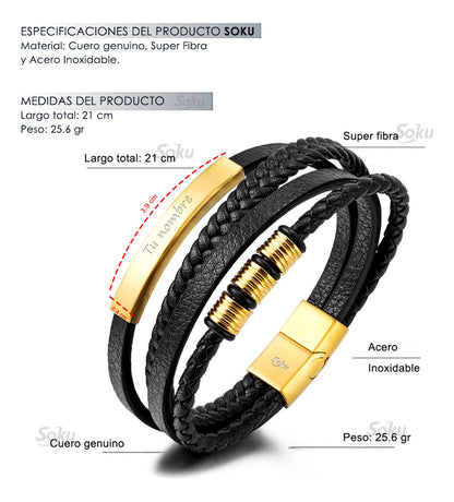 Soku Pulsera Piel Personalizada Acero Inoxidable Titanio