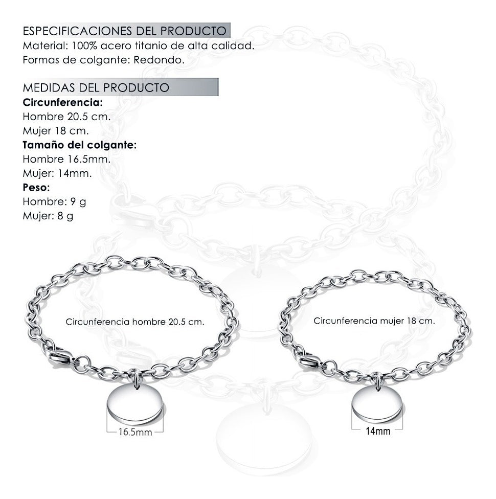Pulseras Duo Personalizadas Grabado Parejas Acero Titanio