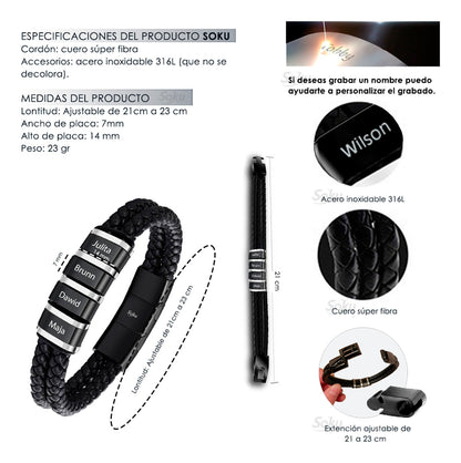 Pulsera Personalizada Piel Acero Inoxidable Titanio Soku
