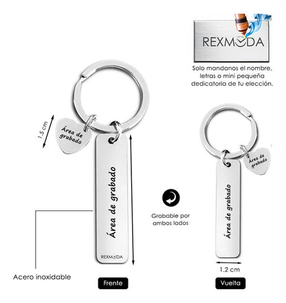 Llaveros Pareja Personalizado Acero Inoxidable Corazon