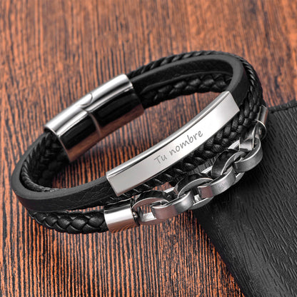Soku Pulsera Personalizada Cuero Acero Inoxidable Cadena Pro