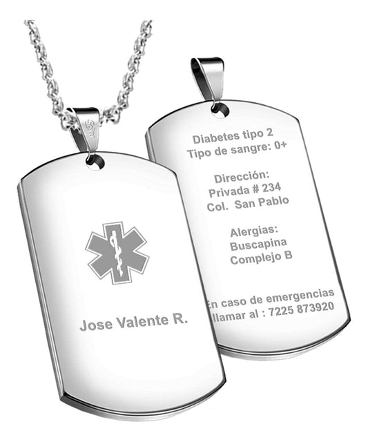 Dije Placa Personalizada Identificacion Emergencia Medica+
