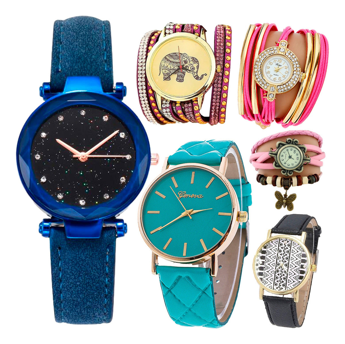 6 Reloj Iman Mujer Mayoreo Metal Cristal Proveedor Lote B237