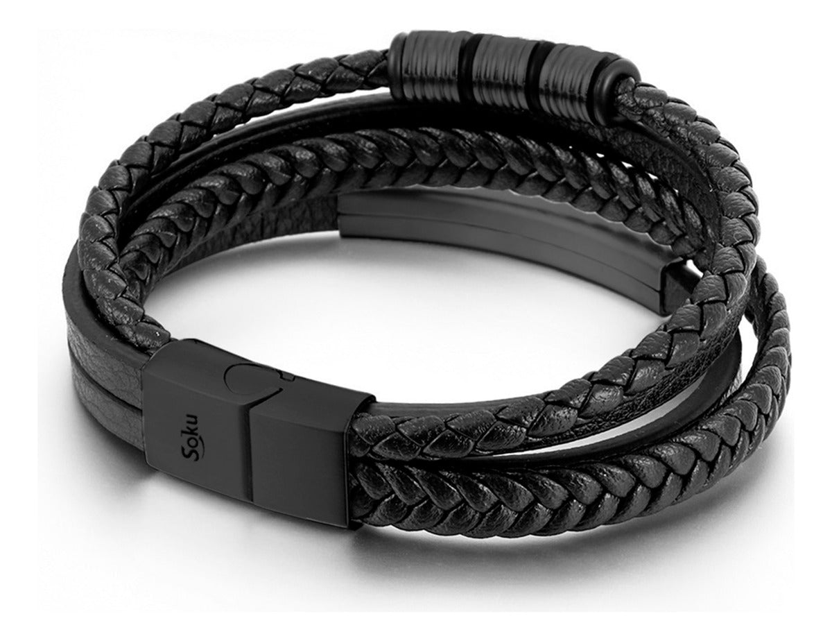 Soku Pulsera Piel Personalizada Acero Inoxidable Titanio