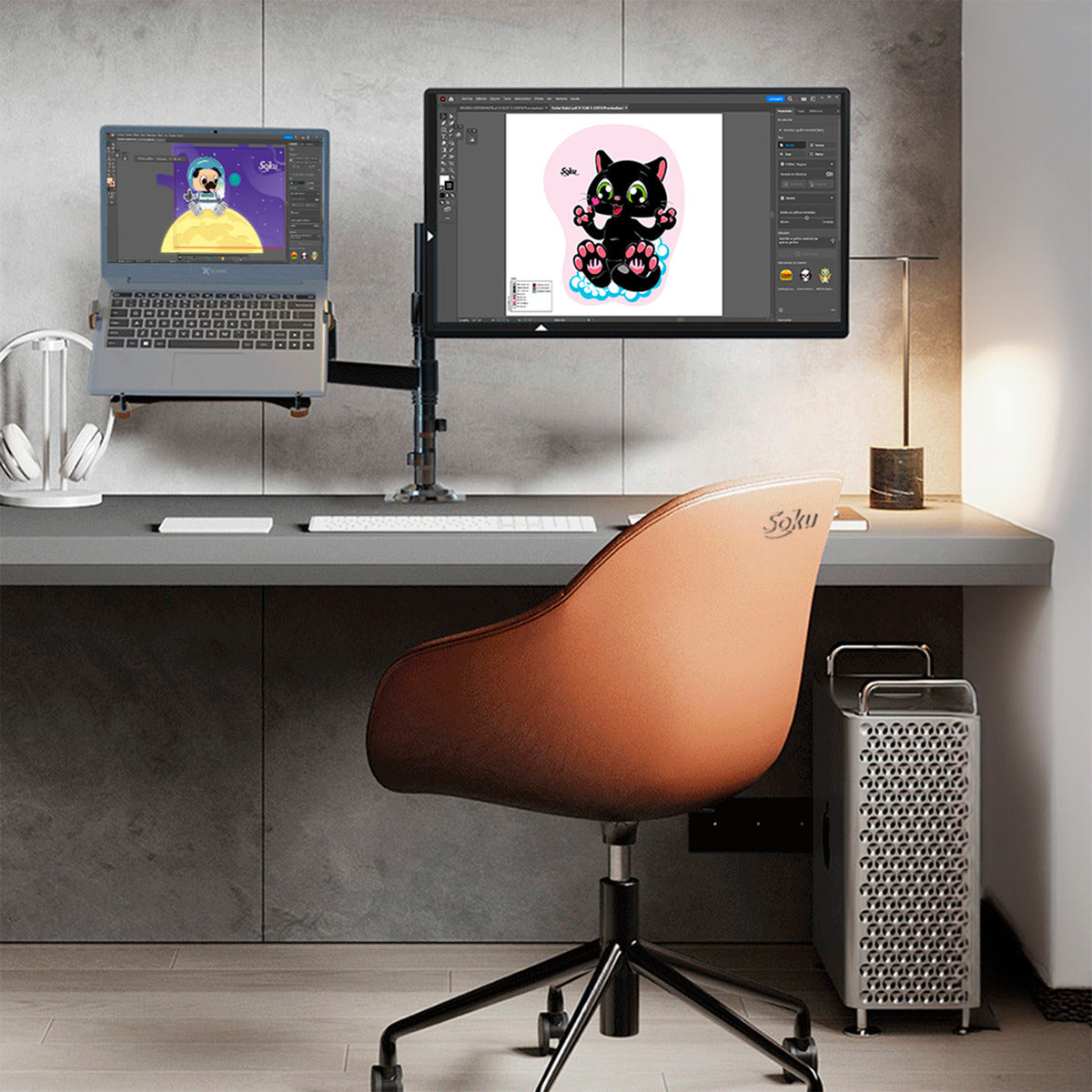 Soku Base Doble Monitor Grande 12kg Lap Ergonomico Dura Vida
