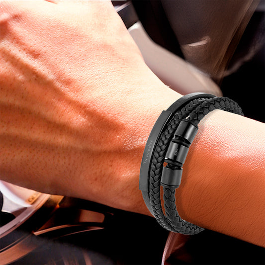 Soku Pulsera Cuero Genuino Personalizada Piedra Inoxidable