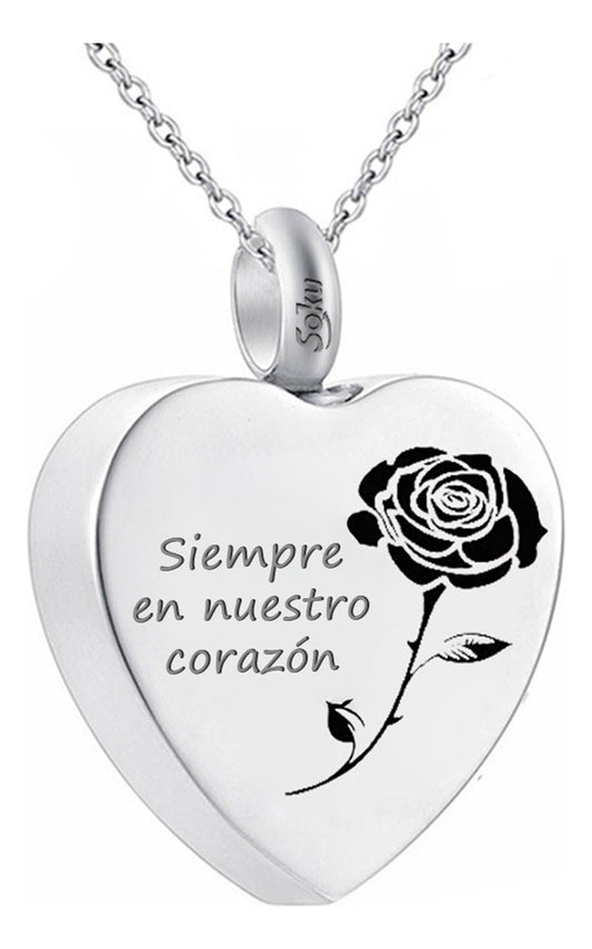 Soku Dije Collar Colgante Corazón Rosa Cenizas Relicario