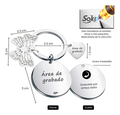 Soku Llavero Personalizado Inoxidable Dedicatoria Mariposa