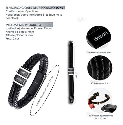 Soku Pulsera Personalizada Piel Acero Inoxidable Titanio