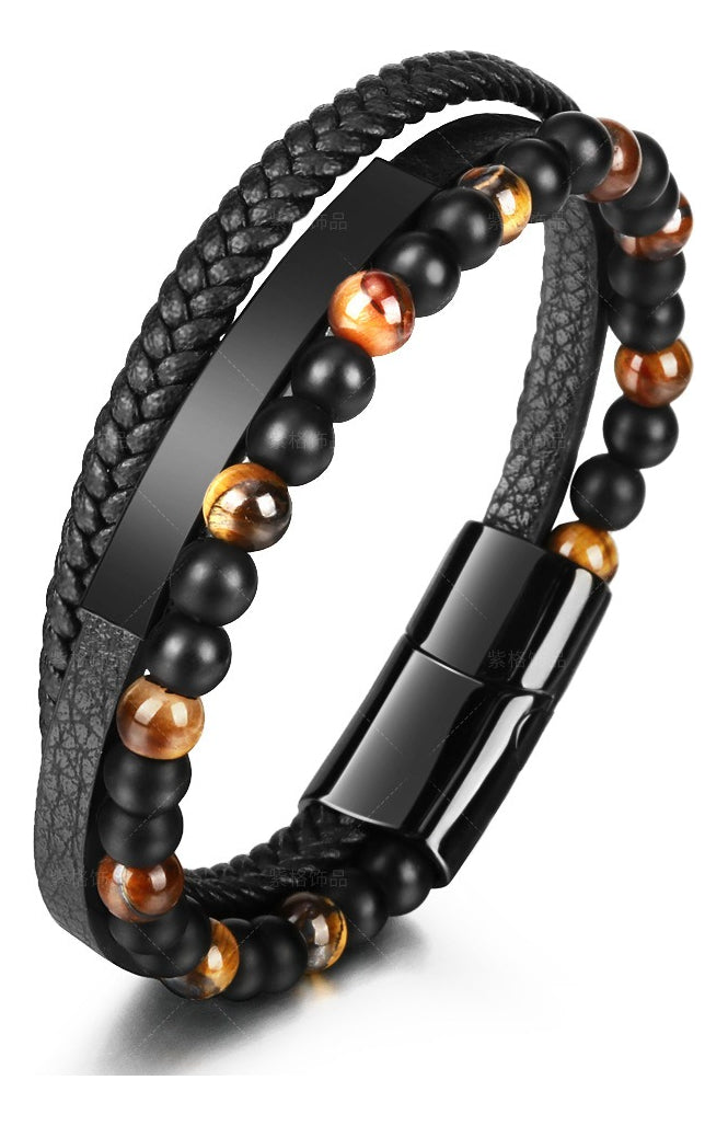 Soku Pulsera Personalizada Piel Piedra Acero Titanio