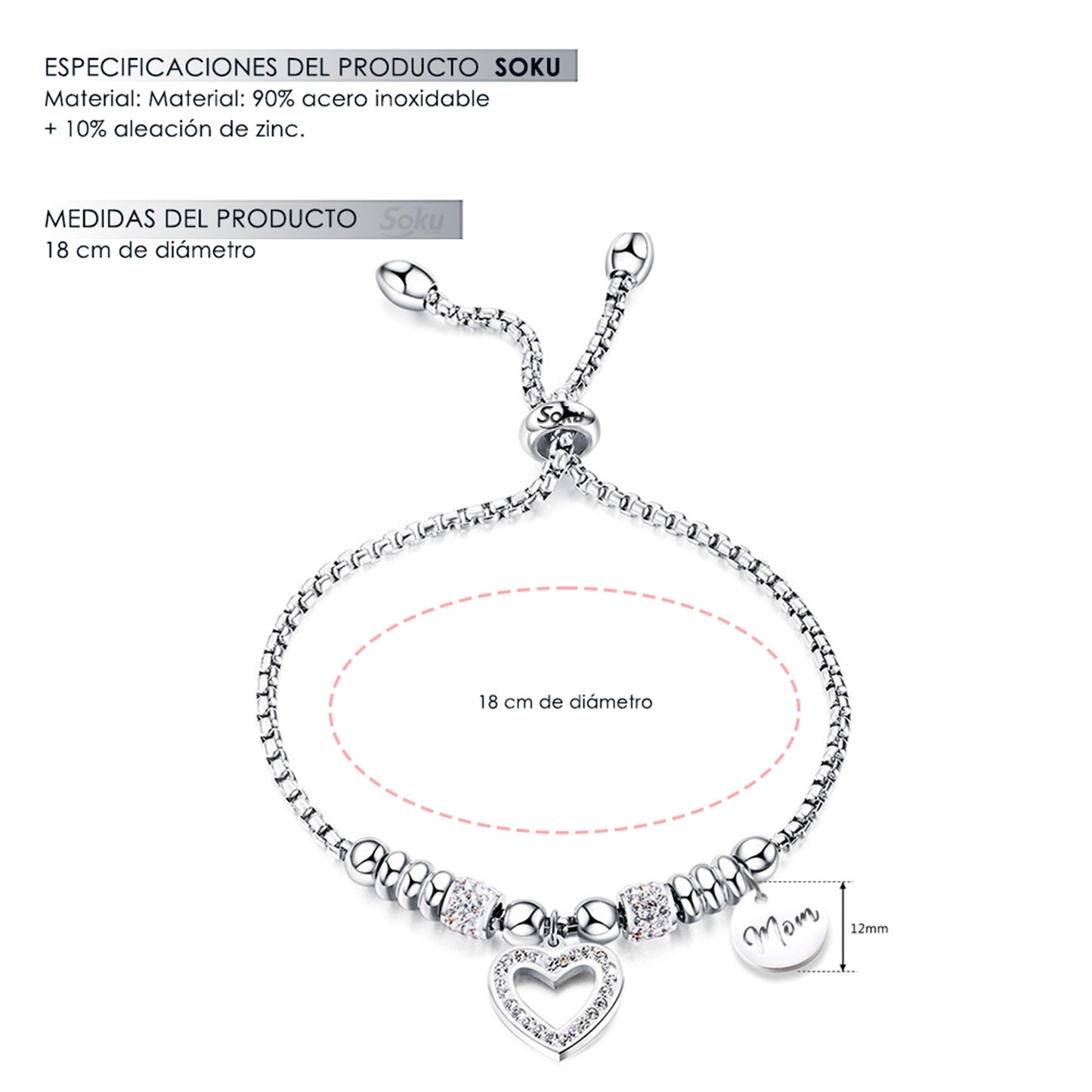 Soku Pulsera Inoxidable Zirconias Eterno Regalo Mama