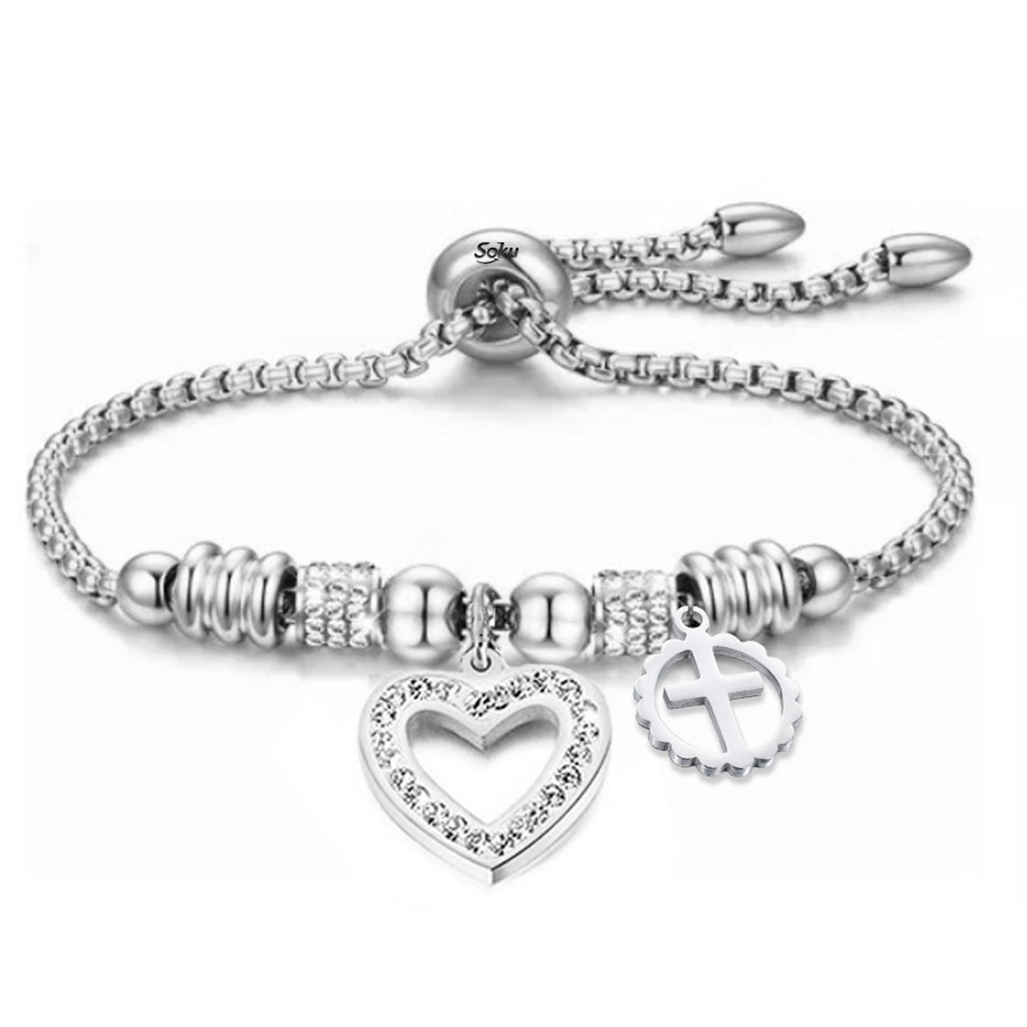 Soku Pulsera Cruz Inoxidable Zirconias Corazon Jesus Cristo
