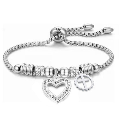 Soku Pulsera Cruz Inoxidable Zirconias Corazon Jesus Cristo