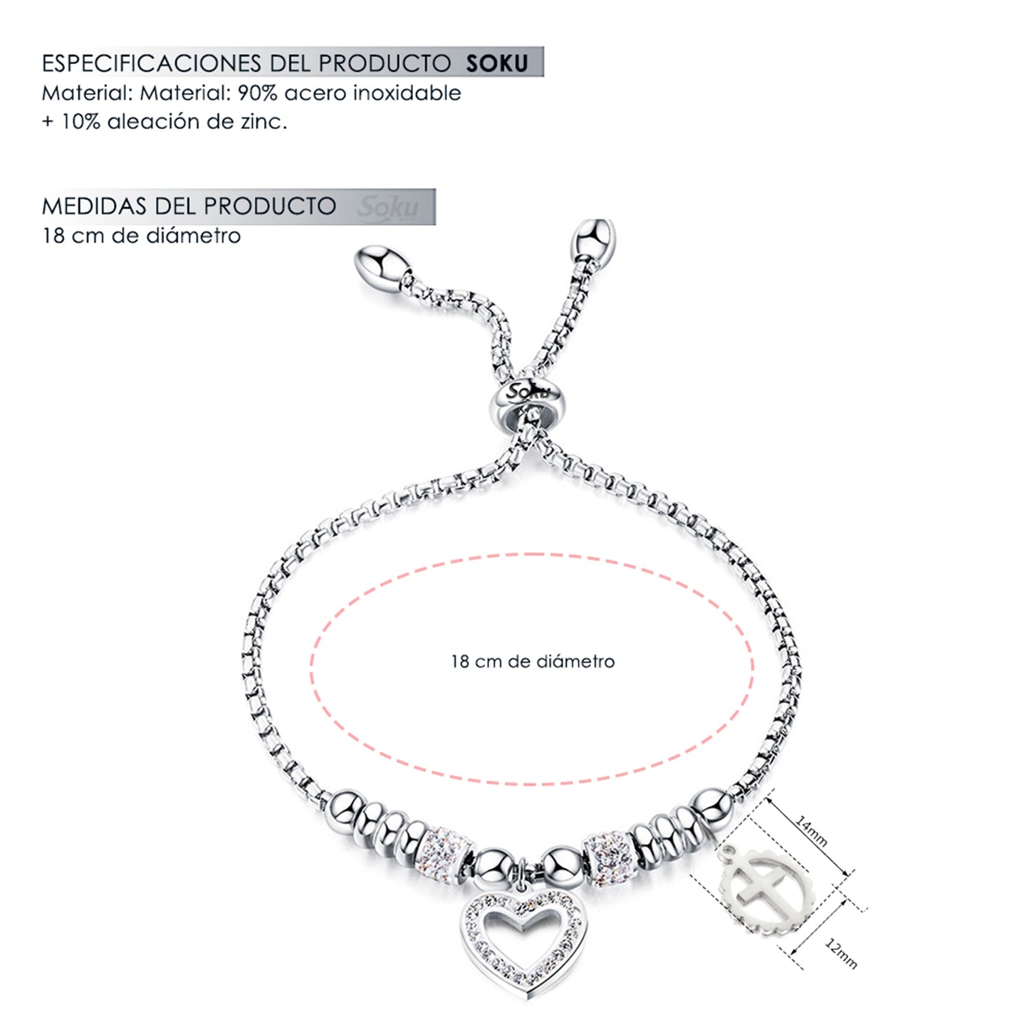 Soku Pulsera Cruz Inoxidable Zirconias Corazon Jesus Cristo