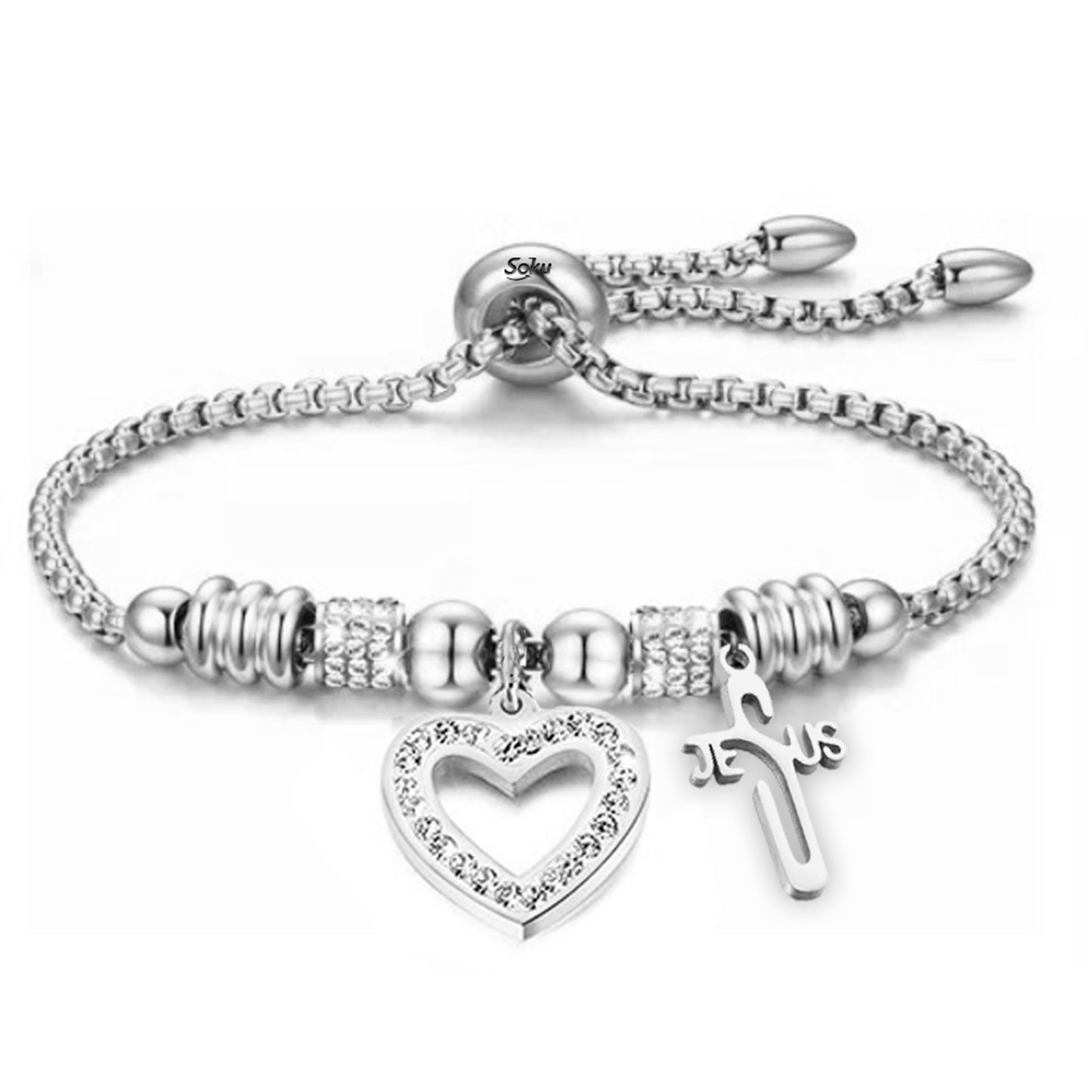 Soku Pulsera Cruz Inoxidable Zirconias Corazon Jesus Cristo