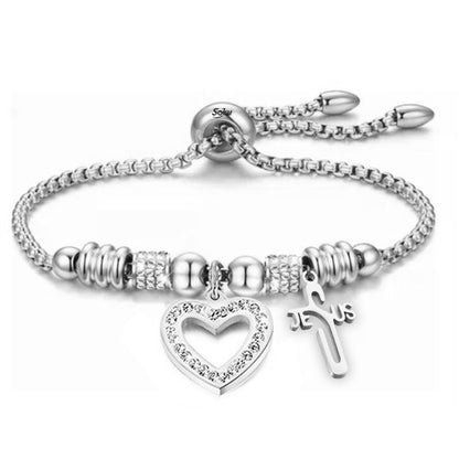 Soku Pulsera Cruz Inoxidable Zirconias Corazon Jesus Cristo