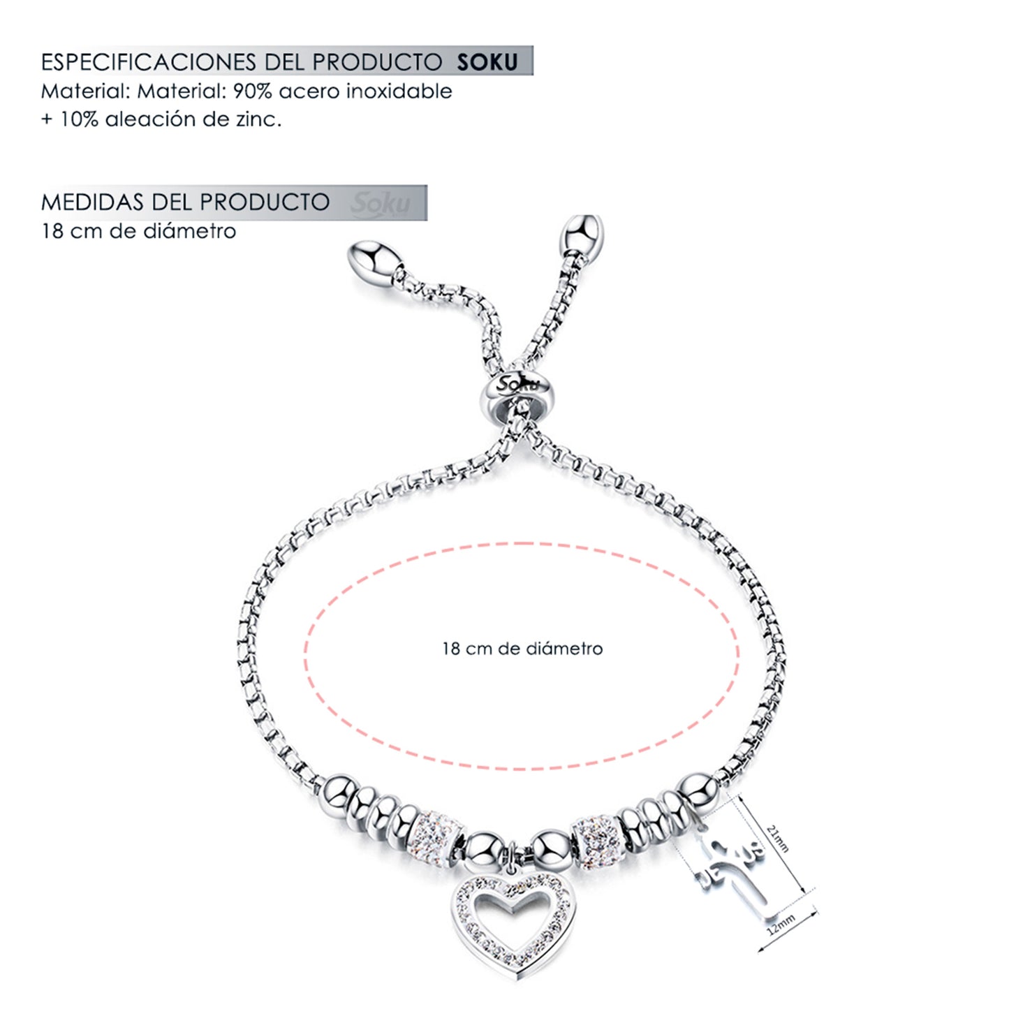 Soku Pulsera Cruz Inoxidable Zirconias Corazon Jesus Cristo
