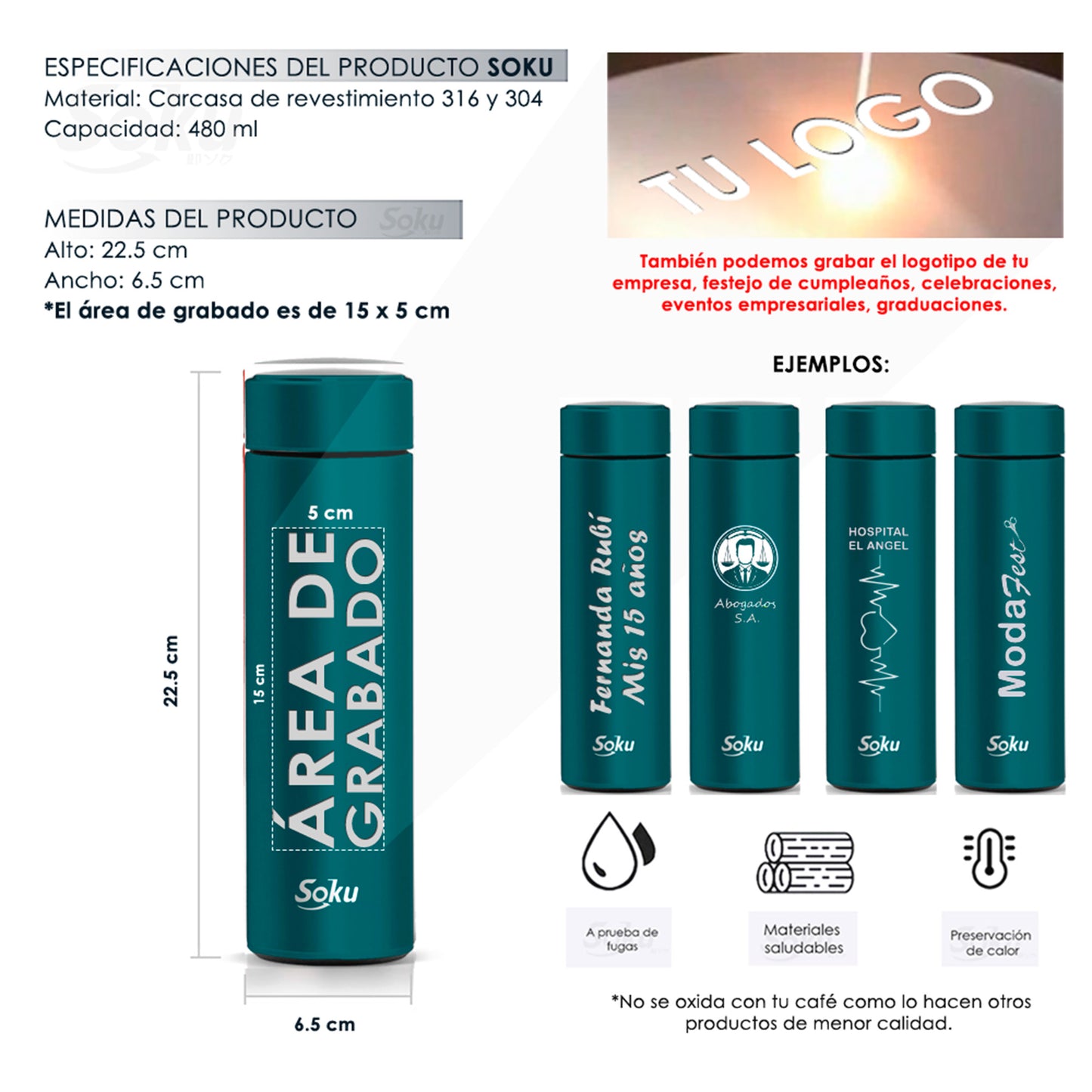 Soku Termo Personalizada Inteligente Touch Acero Inoxidable