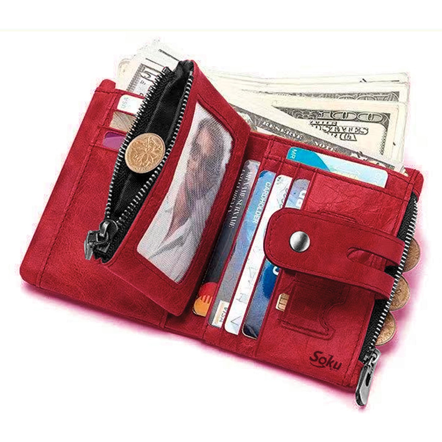 Cartera Billetera Hombre/mujer Piel Genuina Bloqueo Rfid